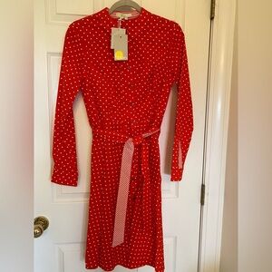 NWT Women’s Boden red and white polkadot button down dress size 4